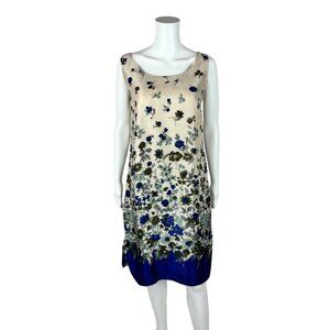 Vintage 60s Floral Dress Women's Small Blue Border Print Acetate Thin Shift